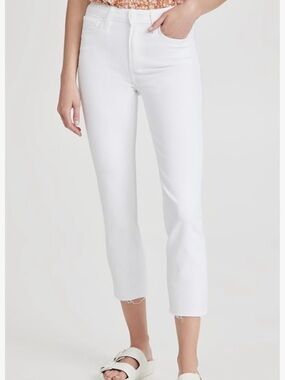 PAIGE Women's Cindy High-Rise Straight Cropped Raw Hem Jeans Crisp white 26